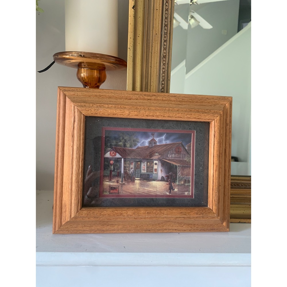 Vintage Americana General Store Framed Art Print Oak Wood Frame Coca-Cola Pepsi